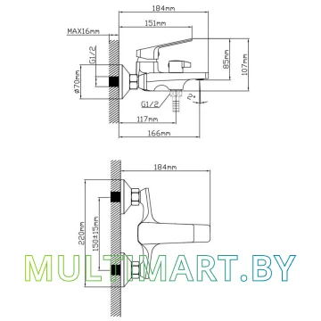 Смеситель AV Engineering AVWIN3-BL165-130 картинка 2